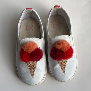 S. Jordyn Pom Pom Ice Cream Leather Slip Ons Childs Size 8